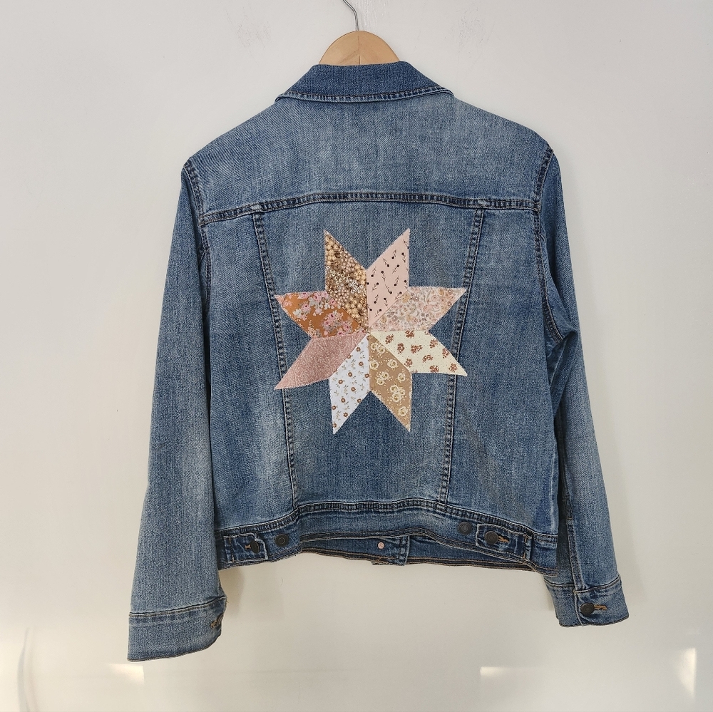 Re Worked Denim Jacket With Patchwork Star On Back - Picture 3 of 9